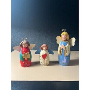 Vintage Set of 3 Midwest of Cannon Falls Wood Peace Love Joy Angel Figurines